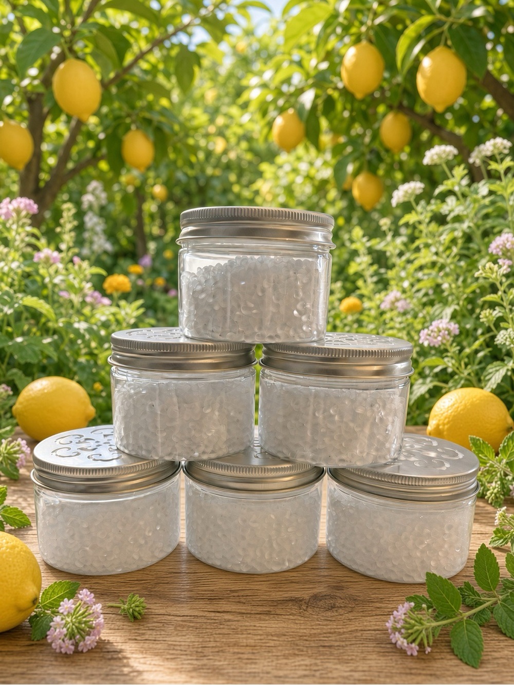 (6) Lemon Verbena Odor Eliminator Aroma Bead Jar | Litter Trash Closet Bath